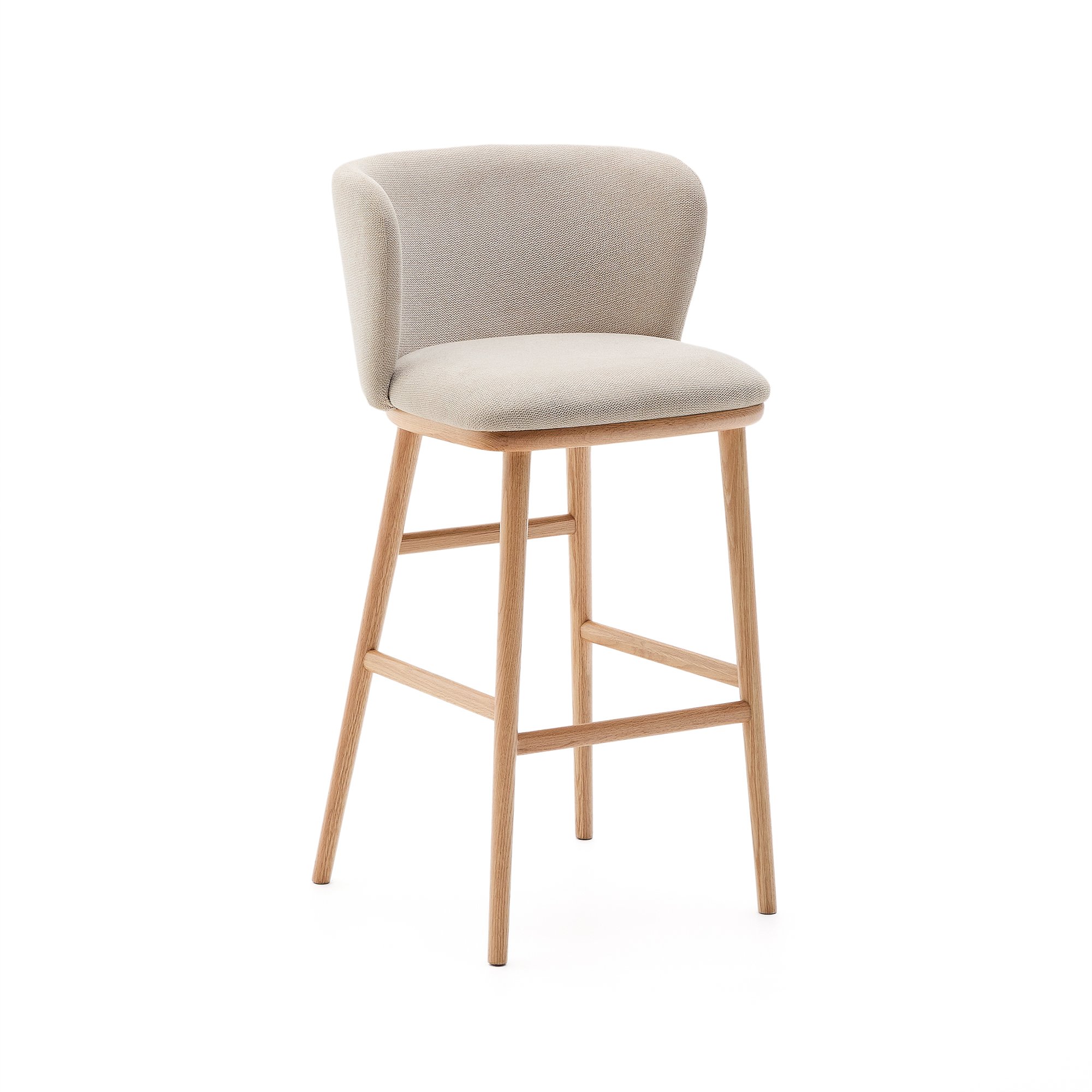 Ciselia stool beige chenille and solid ash wood natural tone finish FSC Mix Credit 75 cm